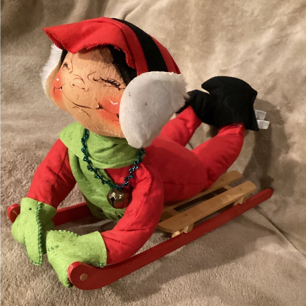Vintage AnnaLee 16” Elf on a sled